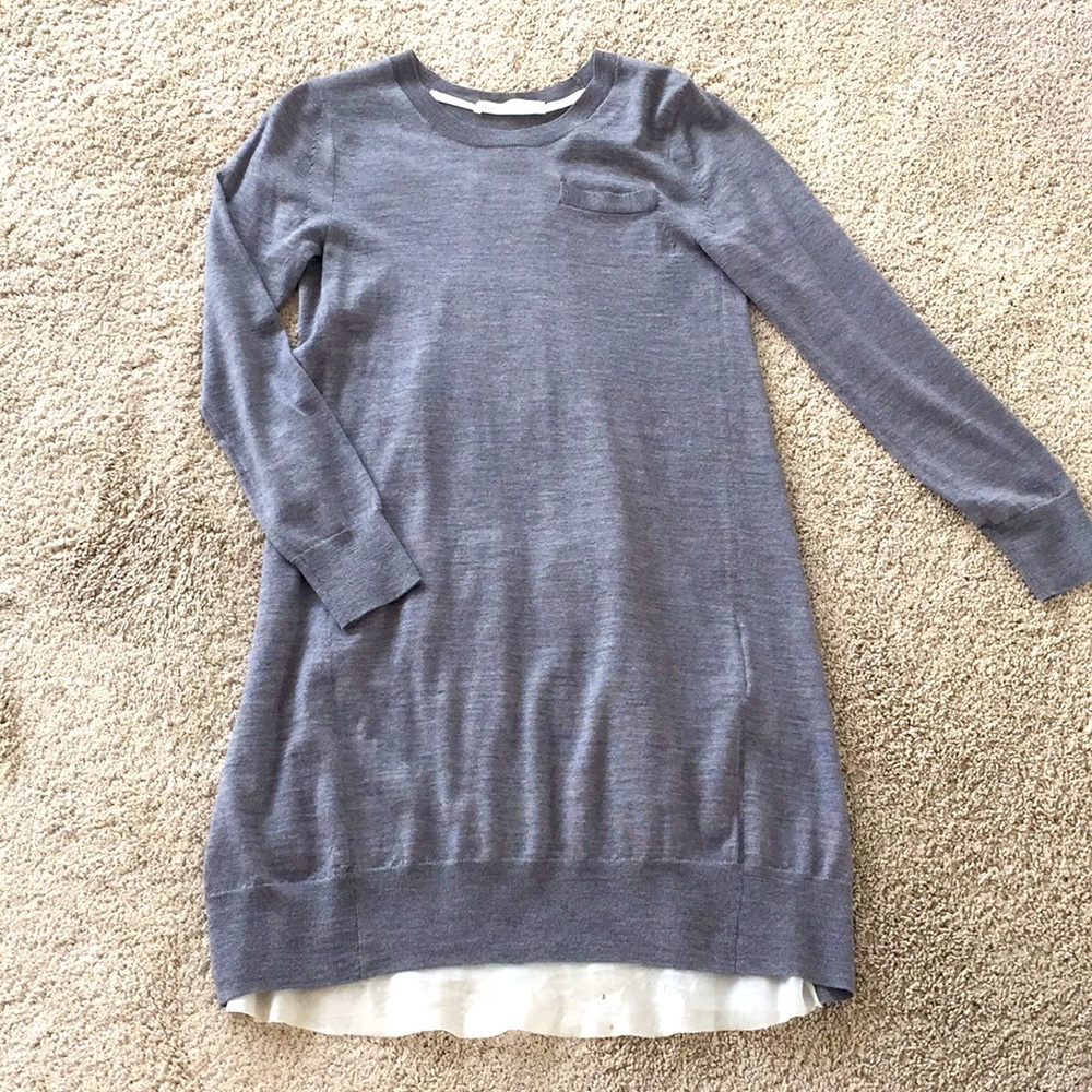 Sacai Gray Midi Sweater Dress with Layered Hem
